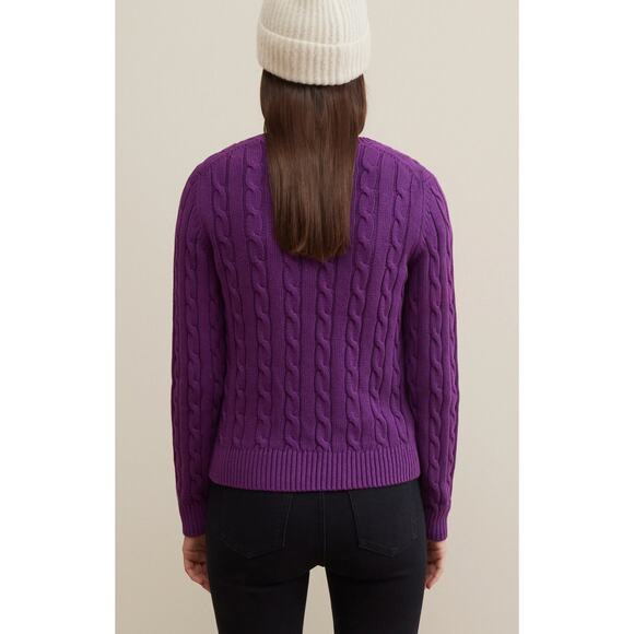 Piombo Purple Cable Knit V-Neck Pullover Sweater size Large - Picture 2 of 7